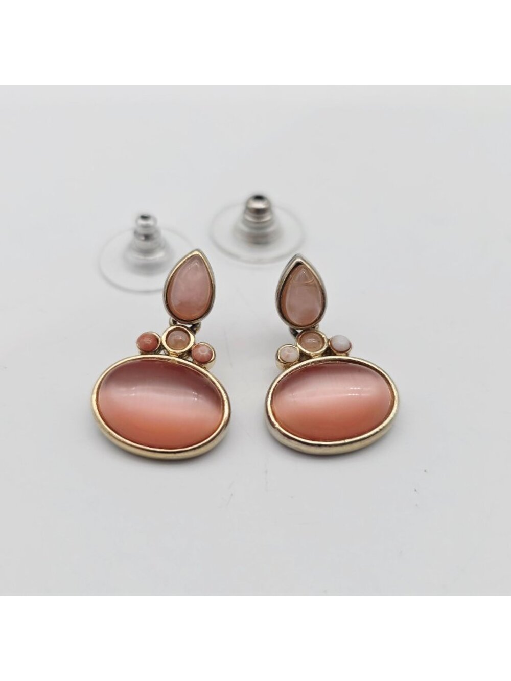 Gold-Tone Pink Gemstone Drop Earrings With Stud Backing 7/8"